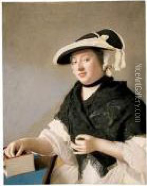 Portrait Of A Woman, Believed To Be Lady Fawkener Oil Painting - Etienne Liotard