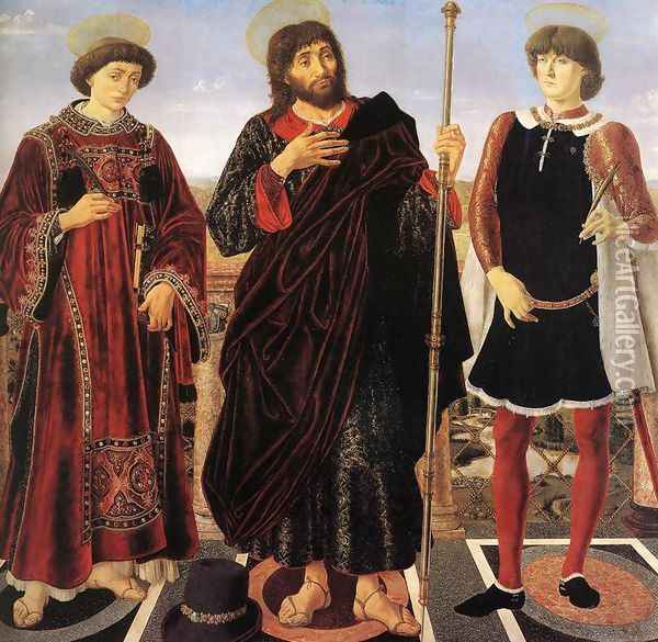 Altarpiece with Three Saints 1467-68 Oil Painting - Piero del Pollaiuolo