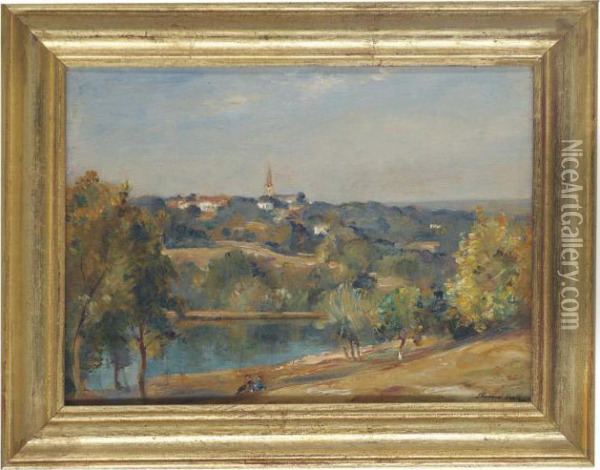 Highgate Church From The Vale Pond Oil Painting - James Herbert Snell