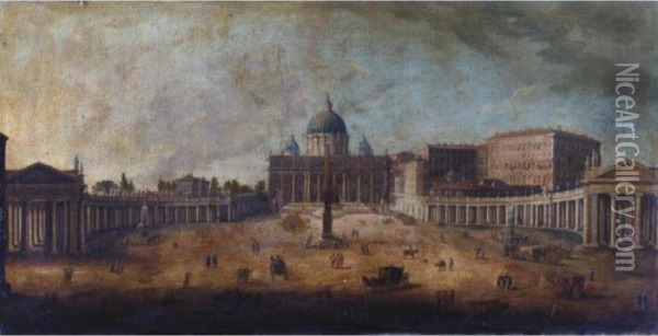 Rome, A View Of St. Peter's Square Oil Painting - (circle of) Wittel, Gaspar van (Vanvitelli)