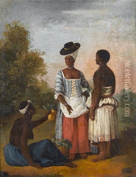 A Fruit Seller With Free Women Of Dominica Oil Painting - Agostino Brunias