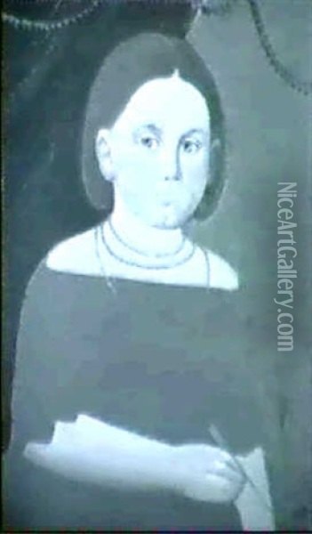 Portrait Of Miss A.a. Wallen Of Martha's Vineyard Holding A Pencil Oil Painting - William Matthew Prior