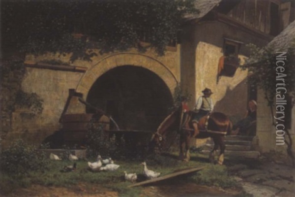 Gesprach Am Brunnen Oil Painting - Gustav Ranzoni