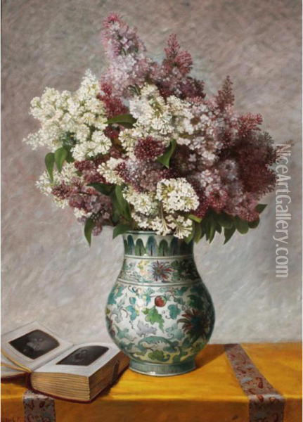 Nature Morte Dans Un Vase Peint Oil Painting - Albert Dubois-Pillet