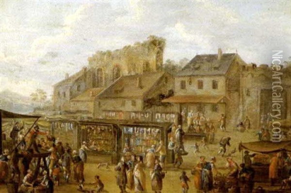 Jahrmarkt In Einem Dorf Mit Wanderschauspielern Oil Painting - Franz de Paula Ferg