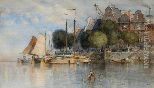 Boats Along The Quay Oil Painting - Samuel Colman