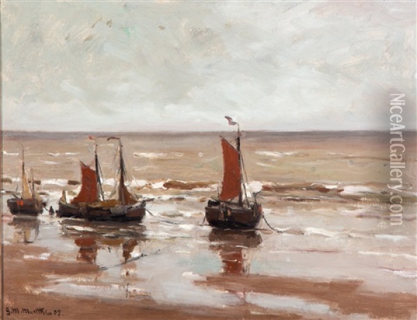 Bomschuiten Op Het Strand Oil Painting - Gerhard Arij Ludwig Morgenstjerne Munthe