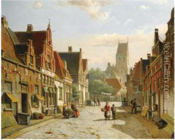 A Dutch Street In Summer Oil Painting - Willem Koekkoek