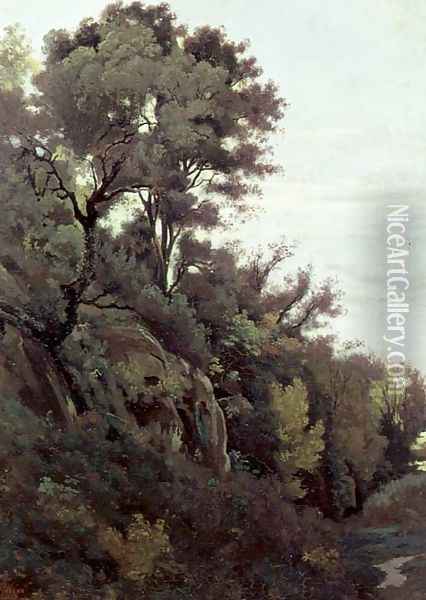 Marino - Trees and Rocks Oil Painting - Jean-Baptiste-Camille Corot