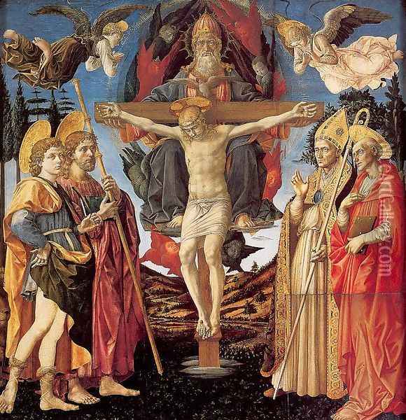 The Trinity and Four Saints 1455-60 Oil Painting - Pesellino