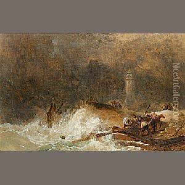 Salvage On The Shoreline Oil Painting - Robert Salmon