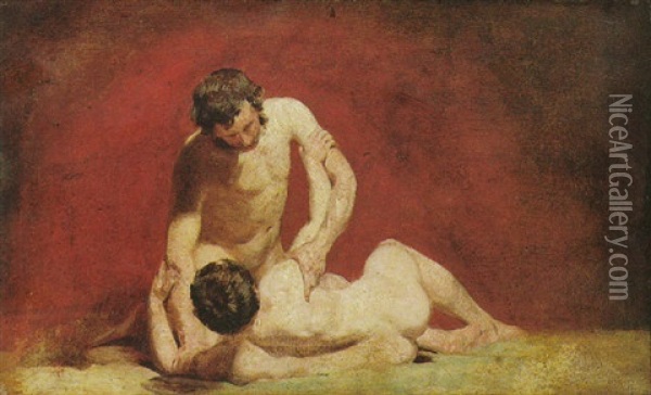 Two Men Wrestling Oil Painting - William Etty