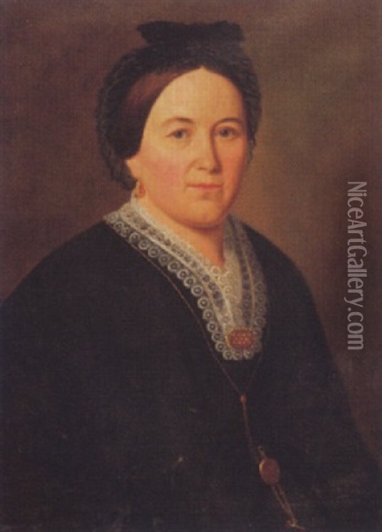 Portrat Einer Frau Mit Spitzenkragen Und Taschenuhr Oil Painting - Heinrich (Karl Heinrich) Gernler