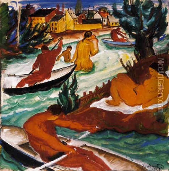 Csonakazok (in The Boat) Oil Painting - Gyula Derkovits