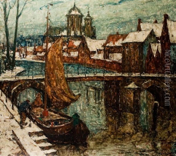 Ville Enneigee Oil Painting - Alphonse van Beurden Sr.