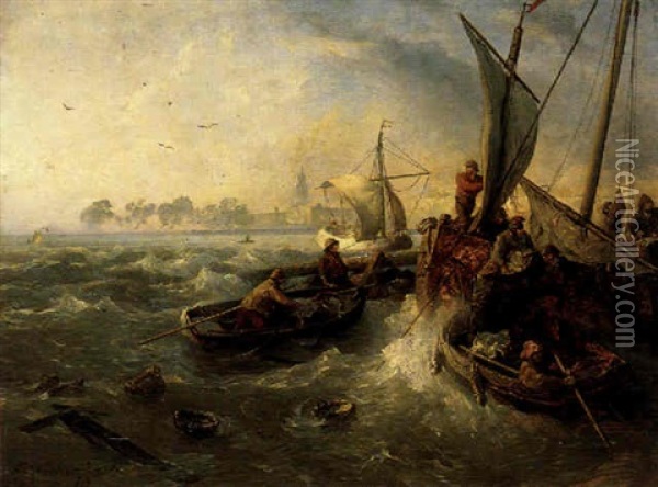 Fischerboote In Kustennahe Oil Painting - Andreas Achenbach