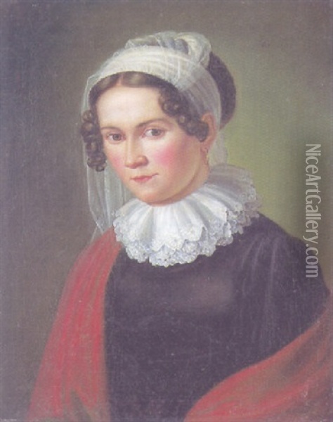 Brustportrat Franziska Rhombergs, Der Ehegattin Des Malers Oil Painting - Joseph Anton Rhomberg
