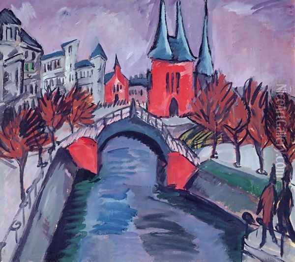 Red Elisabeth Riverbank Berlin Oil Painting - Ernst Ludwig Kirchner