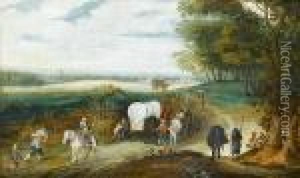 A Wooded Landscape With Travellers On A Country Path Oil Painting - Jan Brueghel the Younger