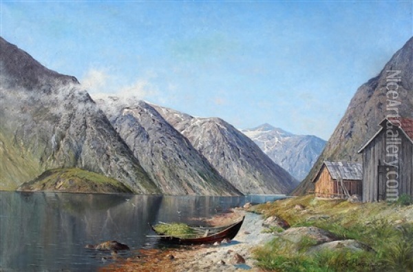 Norwegian Fiord Scenery Oil Painting - Nels Hagerup