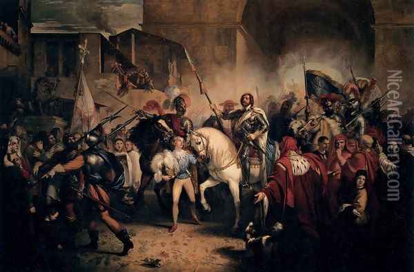 Entry of Charles VII into Florence Oil Painting - Giuseppe Bezzuoli