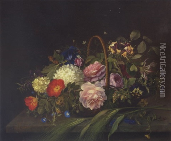 Blomster I En Kurv Oil Painting - Emma Augusta Thomsen