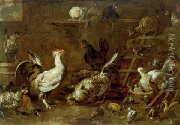 Gallinacci In Un Pollaio Oil Painting - Giovanni (Crivellino) Crivelli