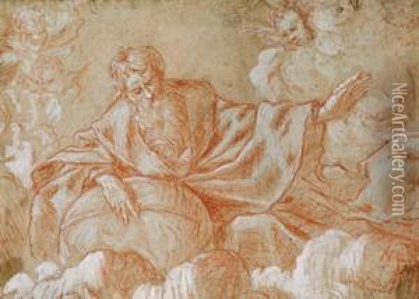 Der Hl.vater Umgeben Von Putti In Den Wolken Oil Painting - Giulio Carpione