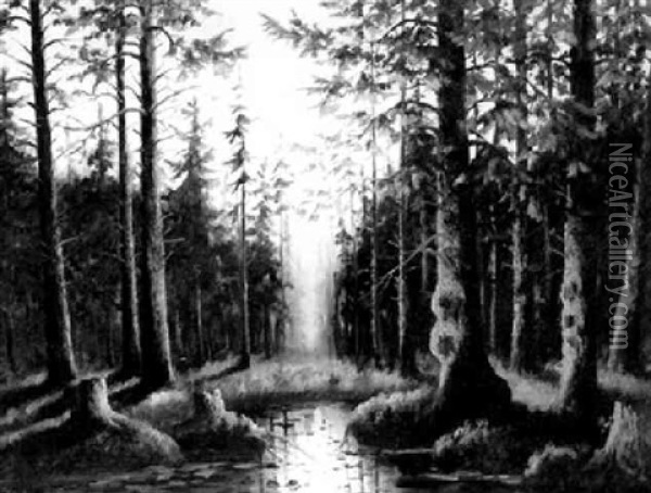 Nachtliche Waldlandschaft Oil Painting - Yuliy Yulevich (Julius) Klever