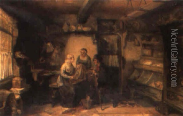 Figures In An Interior Oil Painting - Mari ten Kate