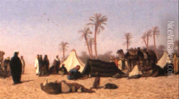 Le Matin: Campement Au Caire, Egypte Oil Painting - Charles Theodore (Frere Bey) Frere