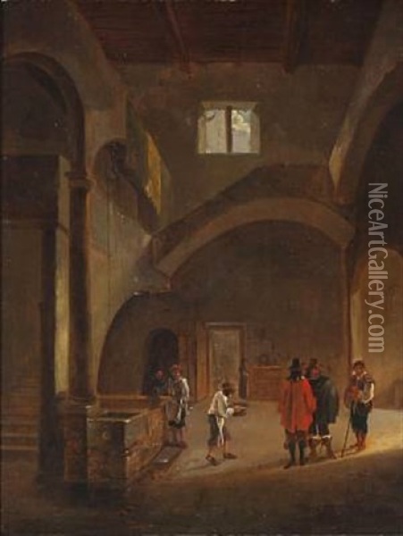 Church Interior With People At A Well Oil Painting - Gerrit Adriaensz Berckheyde