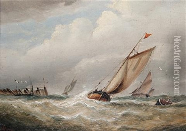 Sailing Vessels (pair) Oil Painting - William (of Ramsgate) Broome