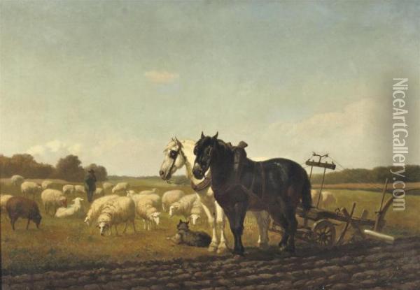 The Plough-team Oil Painting - Edouard Woutermaertens