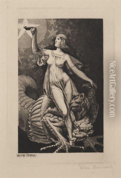 Femme A La Lampe, Monstres A Ses Pieds - Allegorie Du Savoir Oil Painting - Valere Bernard