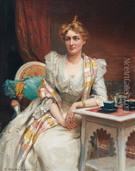 Elegante Dame Beim Tee Oil Painting - Frederic Dufaux