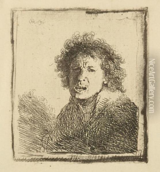 Self Portrait With Open Mouth Oil Painting - Rembrandt Van Rijn