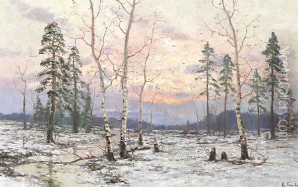 Birches in a Snowy Landscape Oil Painting - Eugen Taube
