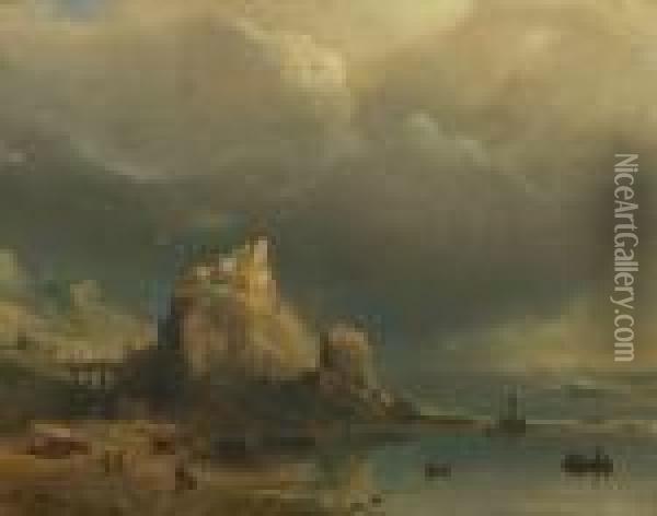 Chateau Sur Un Promontoire Rocheux Oil Painting - Charles Euphrasie Kuwasseg