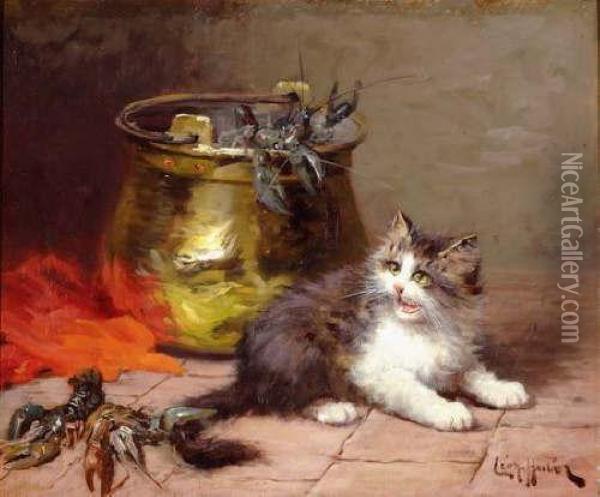 Chat Et Ecrevisse Oil Painting - Leon Hubert