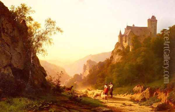Shepherds In A Landscape Oil Painting - Joseph Jansen