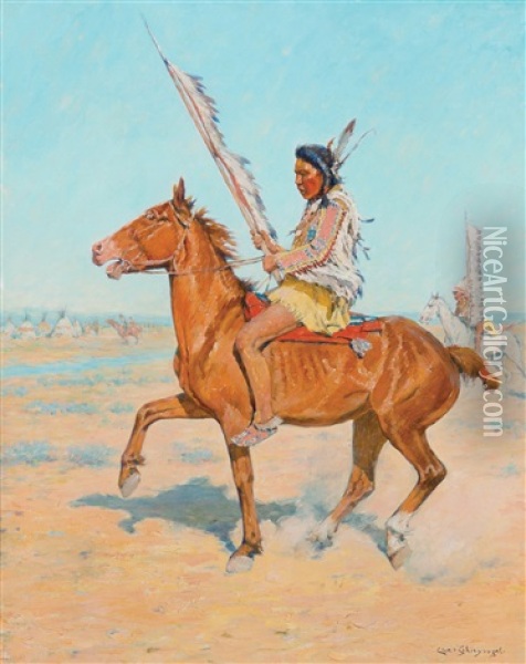 Mounted Indian Warrior Oil Painting - Charles Schreyvogel