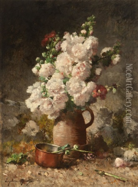Floral Still Life With Copper Saucepan Oil Painting - Euphemie Muraton