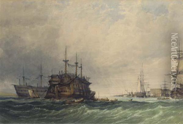 Hulks Lying In The Medway Oil Painting - William Clarkson Stanfield