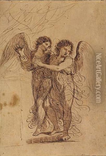Two Angels<</b> Oil Painting - Guercino