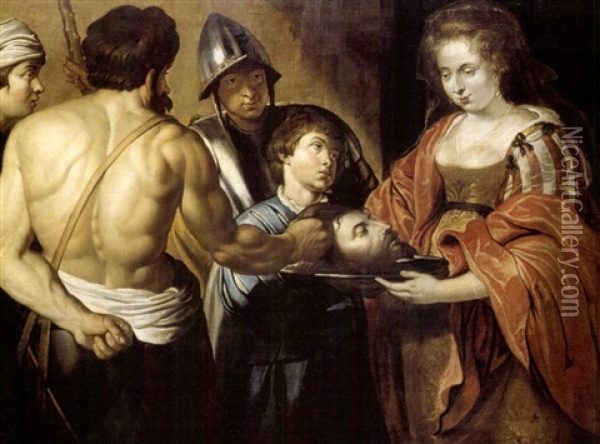Salome Remettant La Tete De Saint Jean Baptiste Oil Painting - Christian van Couwenbergh