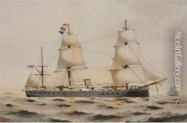 A Naval Vessel; A Study Of A Yacht Oil Painting - John Knighton Thomson