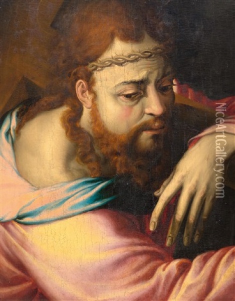 Christ With The Cross Oil Painting - Francesco del Rossi (Salviati)