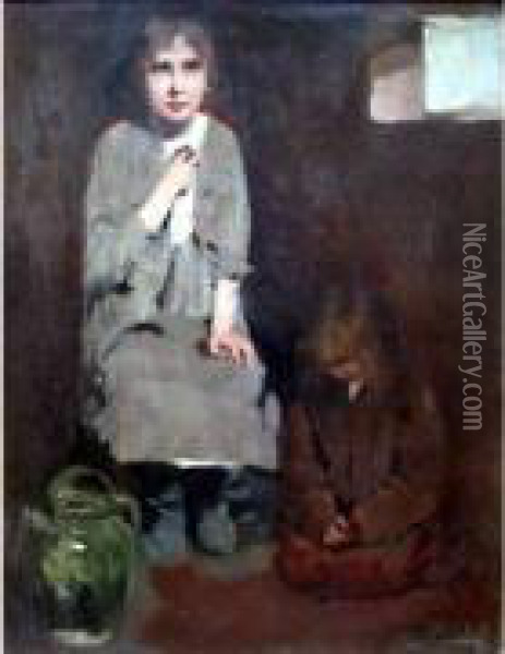 L'orpheline. Oil Painting - Louis Henri Deschamps