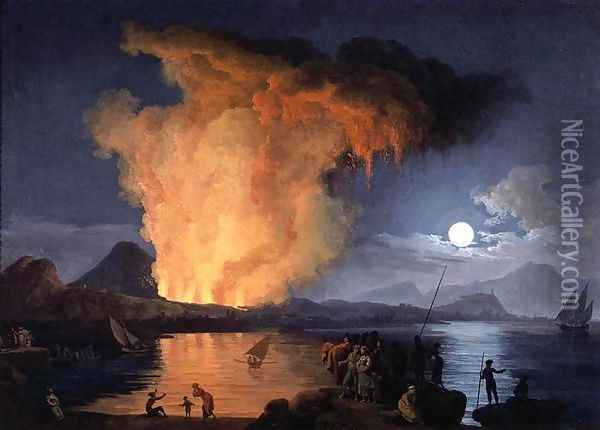 View of the Eruption of Mount Vesuvius 1770s Oil Painting - Pierre-Jacques Volaire